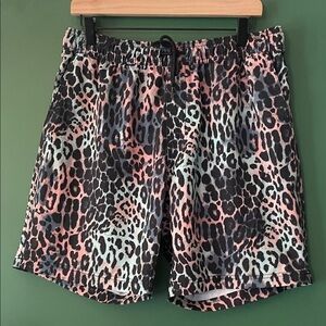 Blue Crown Mens XL Bright Leopard Unlined Swim Trunks Water